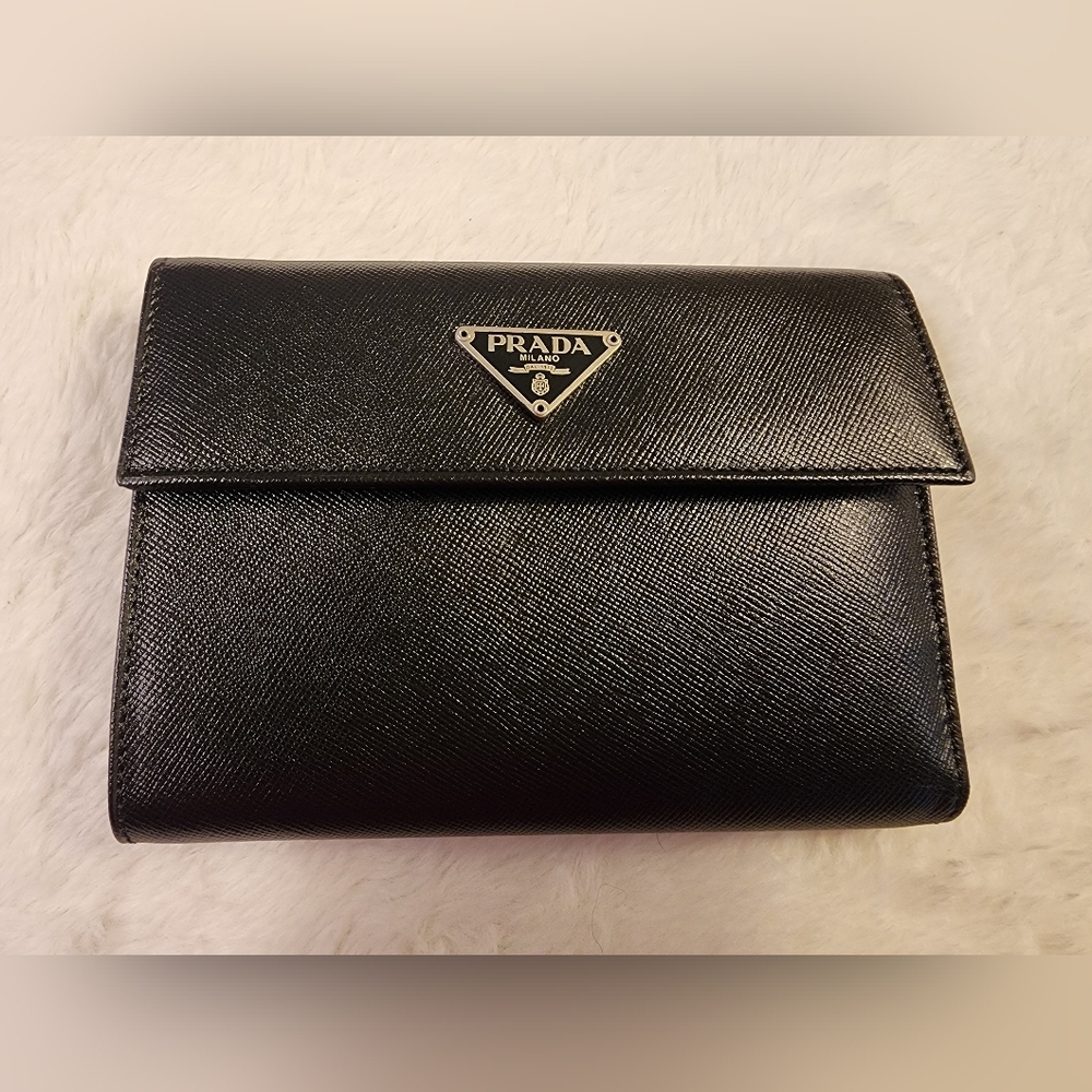 Prada Black Saffiano Leather Trifold Wallet